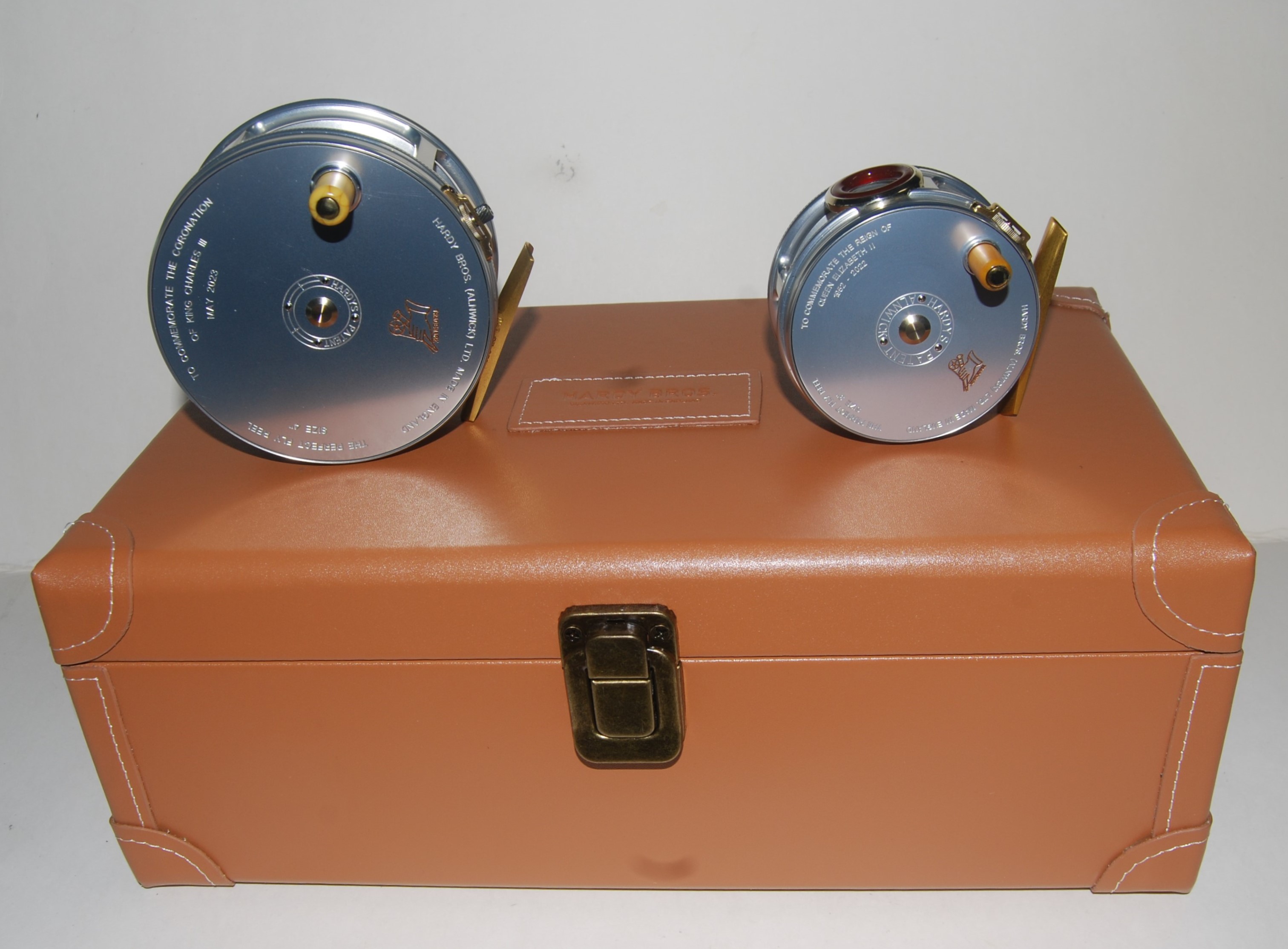 HARDY ROYAL COMMEMORATIVE PERFECT REEL SET. LHW. Limited Edition. One of  250 Sets. Each set consists of two reels: The 3 in. Queen's Reel, and the 4