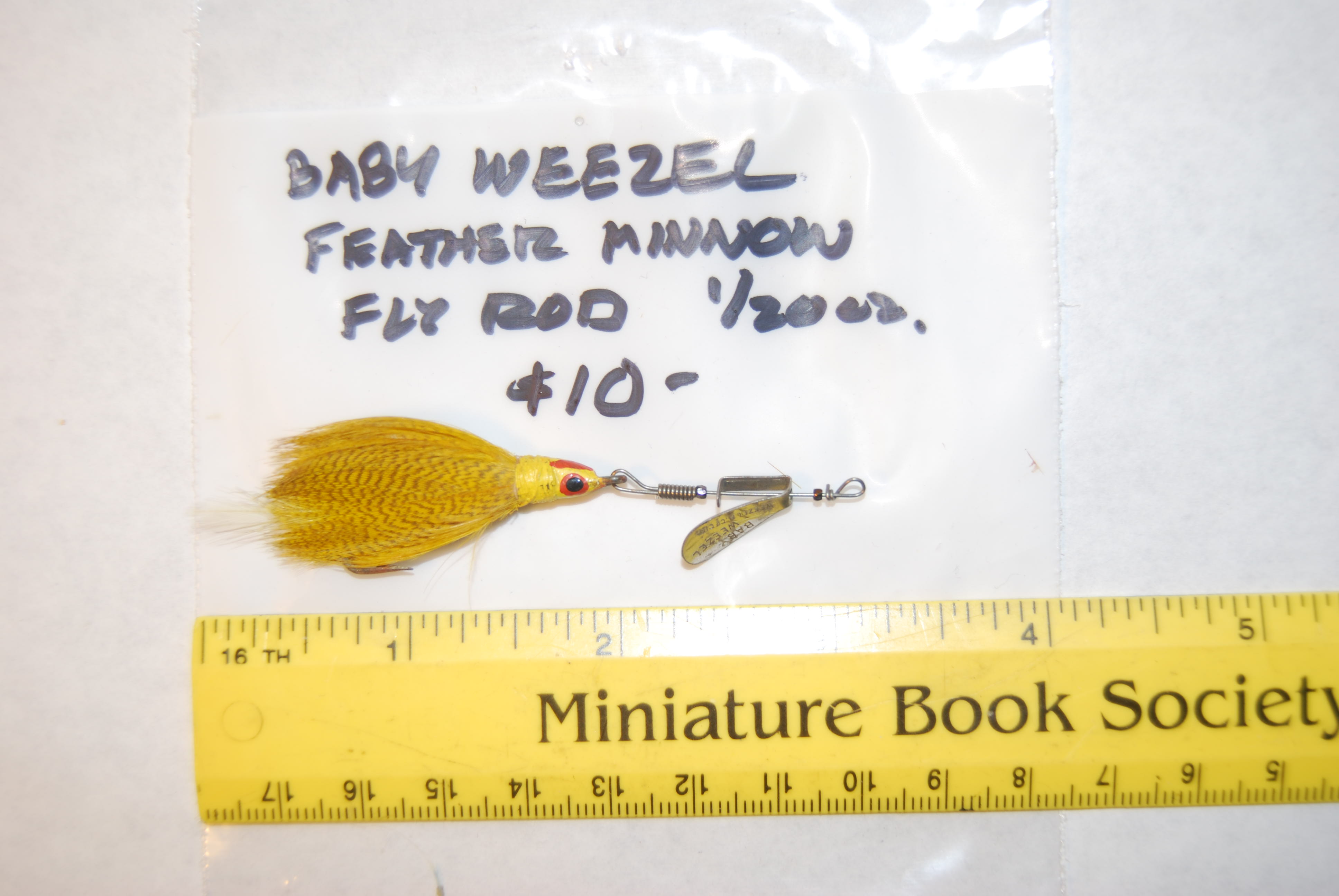 “BABY WEEZEL FEATHERED MINNOW' Fly Rod Lure 1/20 oz. Marked on Spinner:  “Baby Weezel/ Weezel Bait Co. Cin.”