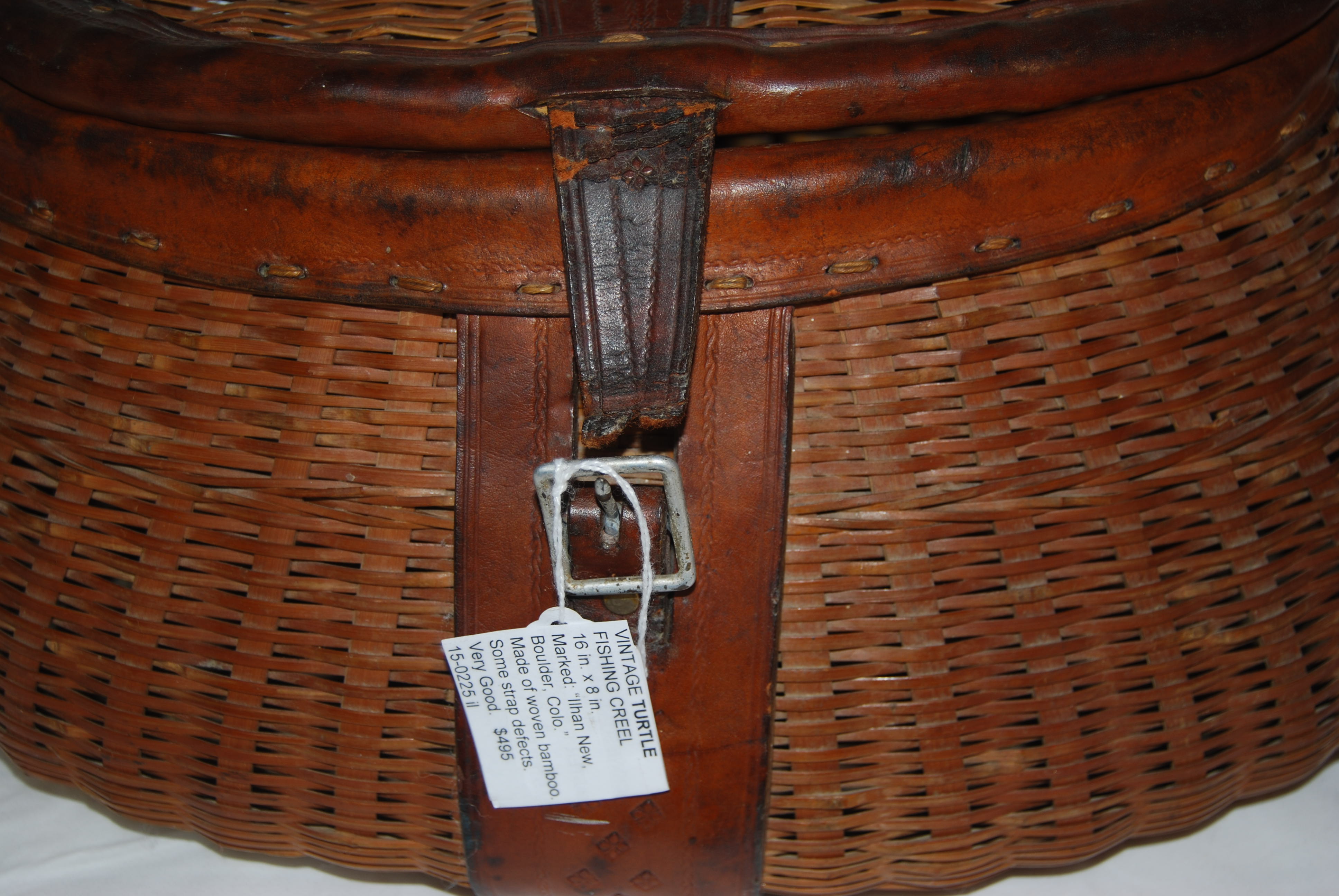Antique wicker sit on fishing creel, reverse opening lid c 1920