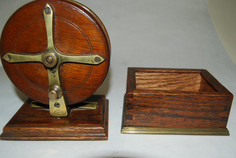 Vintage Nottingham Wooden Fishing Reel with Brass Backed Spool and Pole